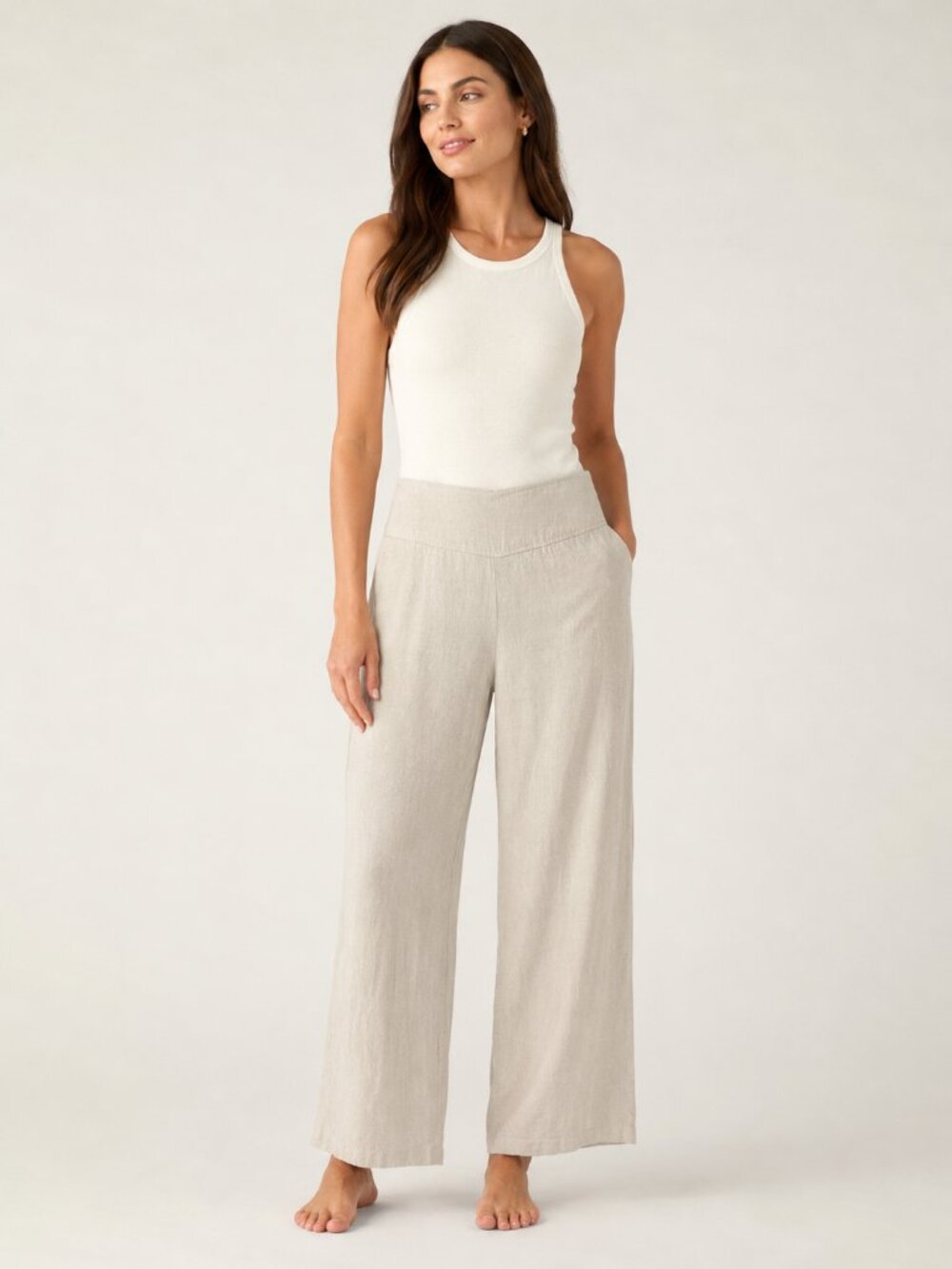 Kenar 100% Linen Wide Leg Pants Size 8 Natural Beige Pull On Coastal